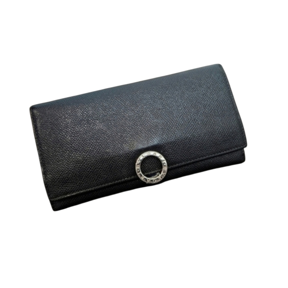 Bvlgari Long Continental Black Leather Wallet